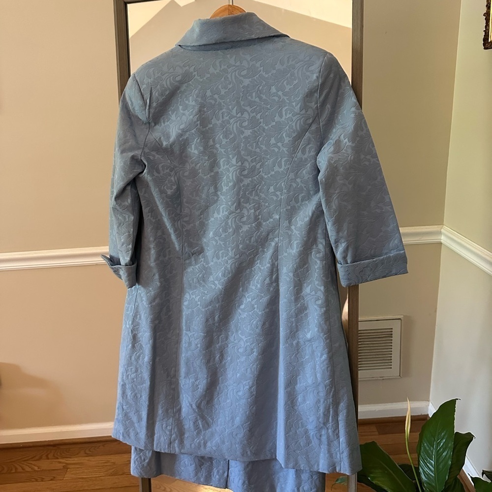 Bahari Light Blue Jacquard Trench Coat with Sheath Dress Size 14 - Picture 13 of 16